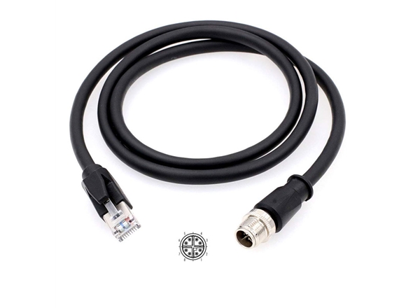M12連（lián）接器4芯8芯轉RJ45網絡水晶頭傳感器五類屏蔽線（xiàn）A-D型防水插頭